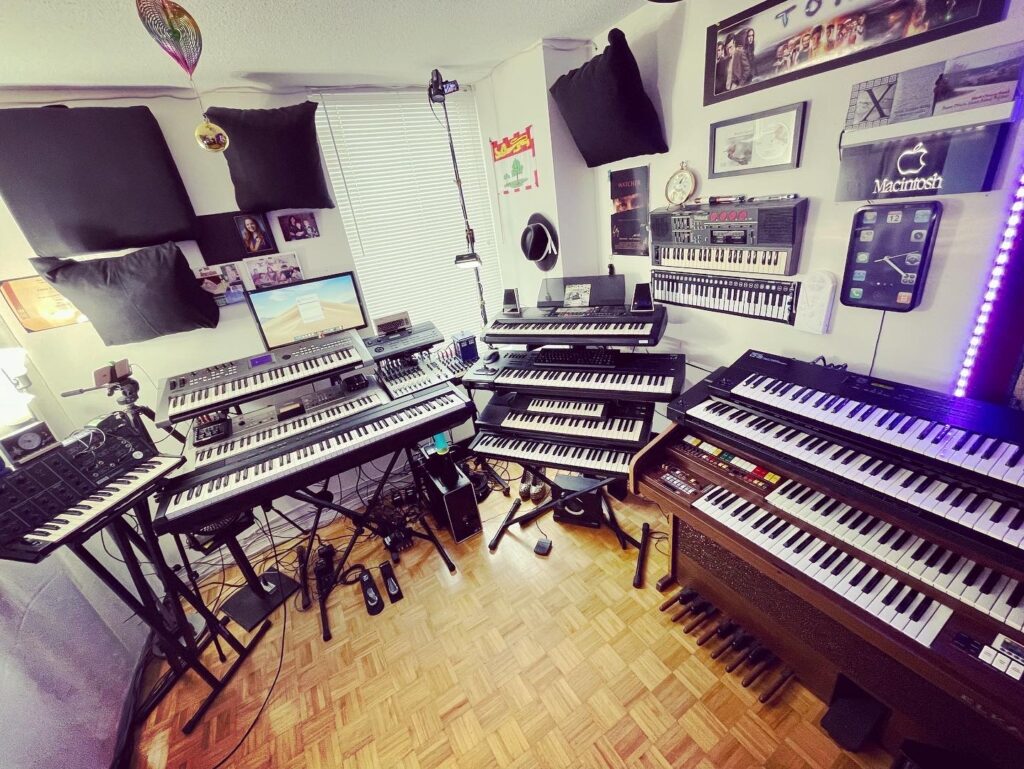 racks and stacks of synthesizers