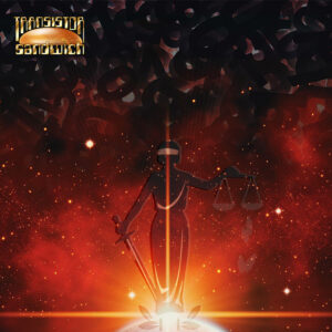 lady justice statue in space illuminated by sun rising over planet