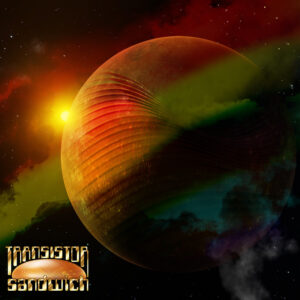 Rainbow planet from space, wrapped in rainbow gaseous clouds