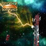 telecommunications tower against deep space background with lightning