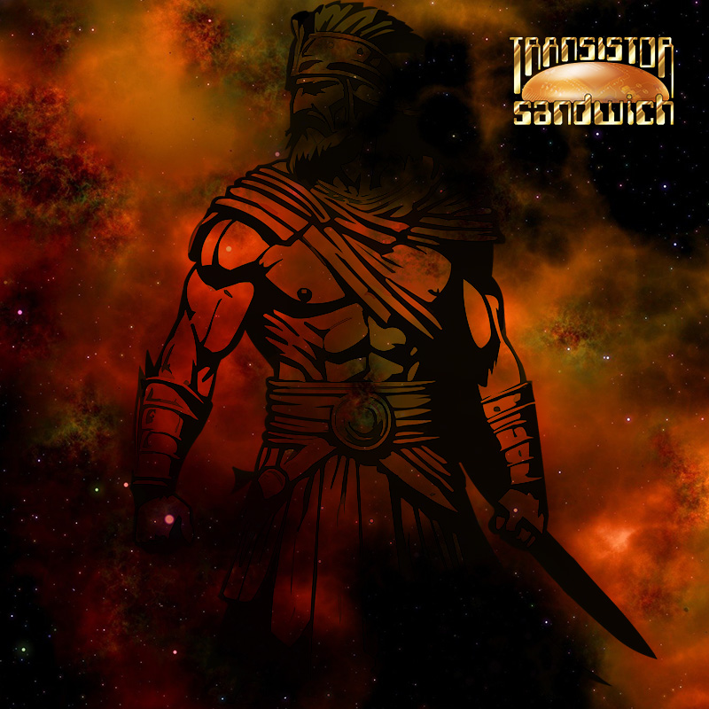 shape of gladiator against a space nebula background