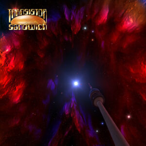 a tower-like ship heading for the blue star center of a space nebula