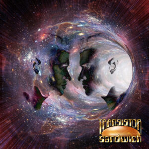 two faces staring at each other silhouetted against a wormhole in space