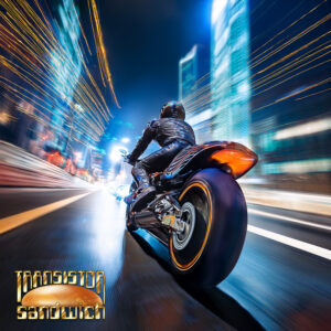 futuristic motorcycle speeding down a city street