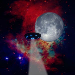 ufo project a beam downward with full moon in background