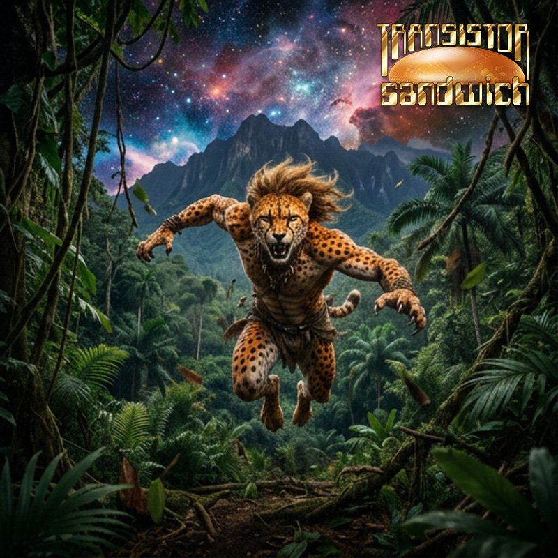 half-man half-cheetah leaping through the jungle